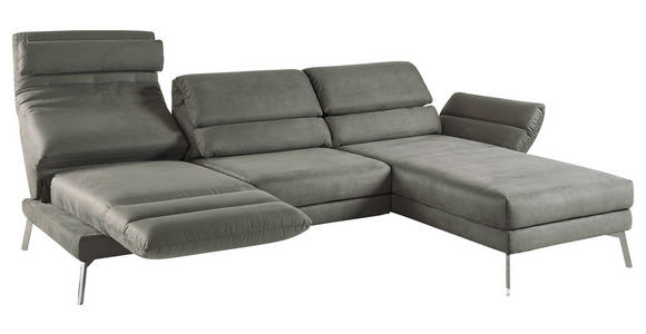 ECKSOFA in Mikrofaser Graphitfarben  - Chromfarben/Graphitfarben, Design, Textil/Metall (279/176cm) - Dieter Knoll