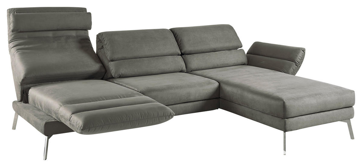 ECKSOFA Graphitfarben Mikrofaser  - Chromfarben/Graphitfarben, Design, Textil/Metall (279-327/176-217cm) - Dieter Knoll