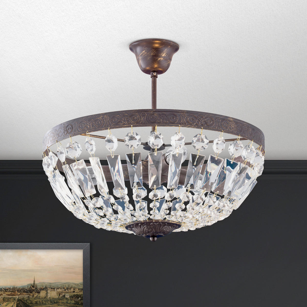 KRISTALL-DECKENLEUCHTE Plafond 40/27 cm   - Bronzefarben, KONVENTIONELL, Glas/Metall (40/27cm)