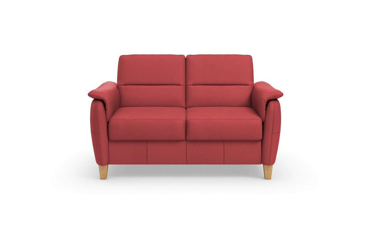 DVOUMÍSTNÁ POHOVKA, červená, pravá kůže - barvy dubu/červená, Basics, dřevo/textil (149/89/89cm) - Sit & More