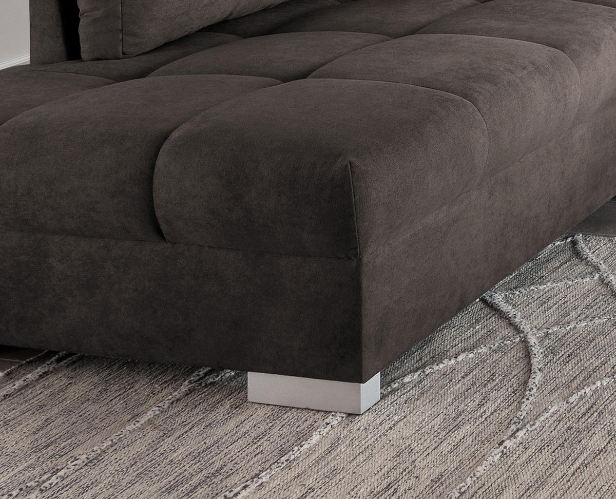 ECKSCHLAFSOFA Dunkelbraun Mikrofaser  - Dunkelbraun/Silberfarben, Design, Holz/Textil (202/298cm) - MID.YOU
