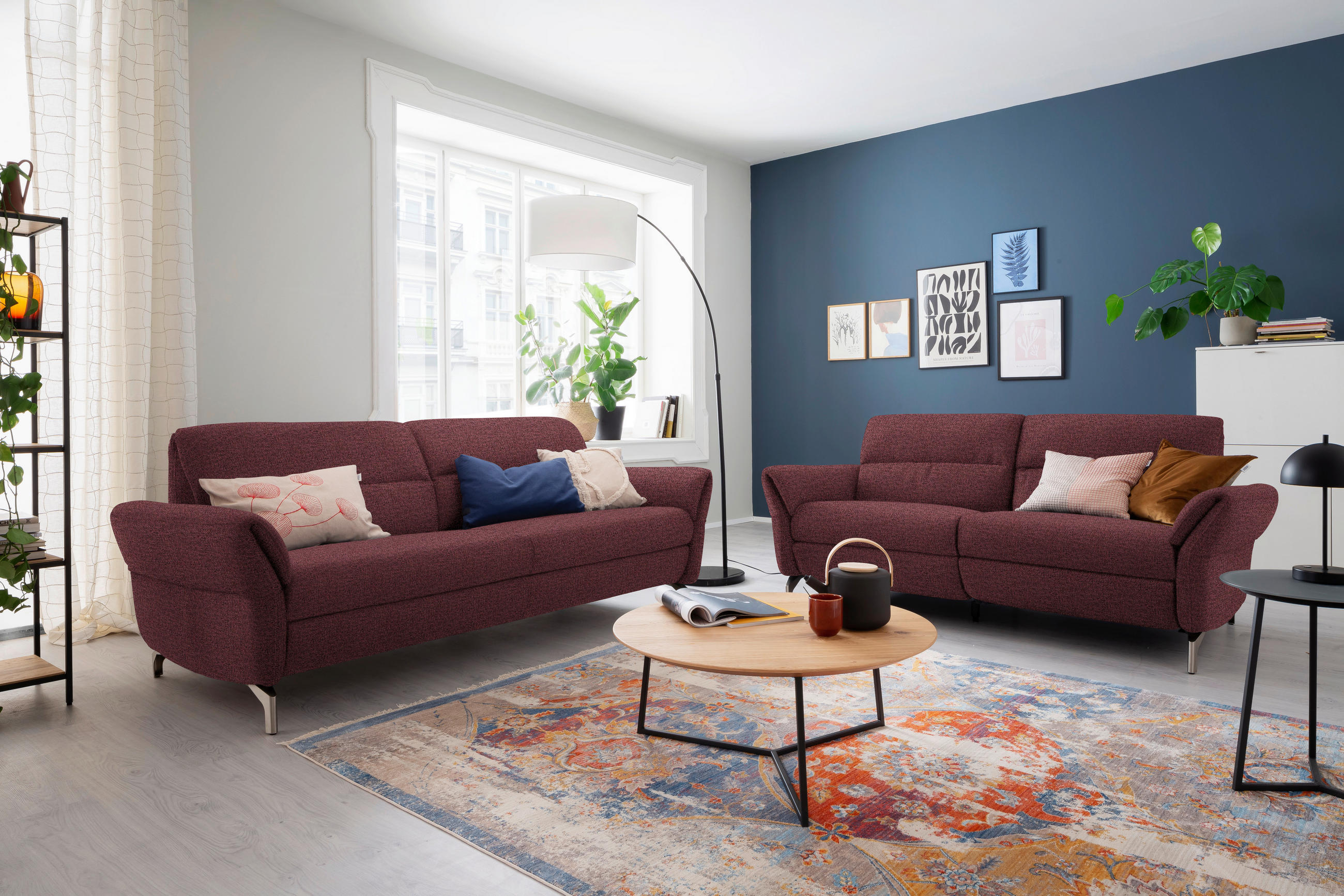 2-SITZER-SOFA in Flachgewebe Weinrot  - Weinrot/Nickelfarben, Design, Textil/Metall (186/87/100cm) - Schöner Wohnen