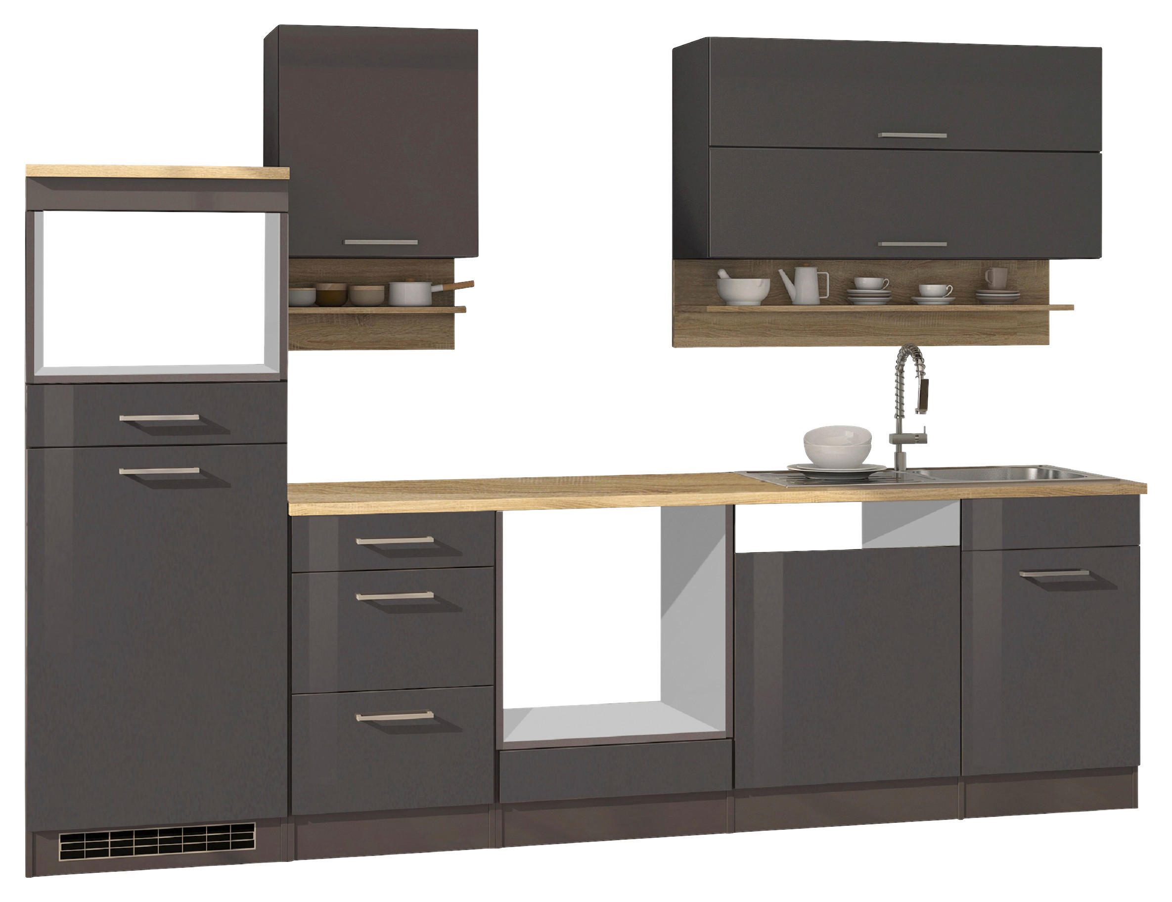 KÜCHENLEERBLOCK 280 cm   in Graphitfarben  - Silberfarben/Graphitfarben, MODERN, Glas/Holzwerkstoff (280cm) - Held