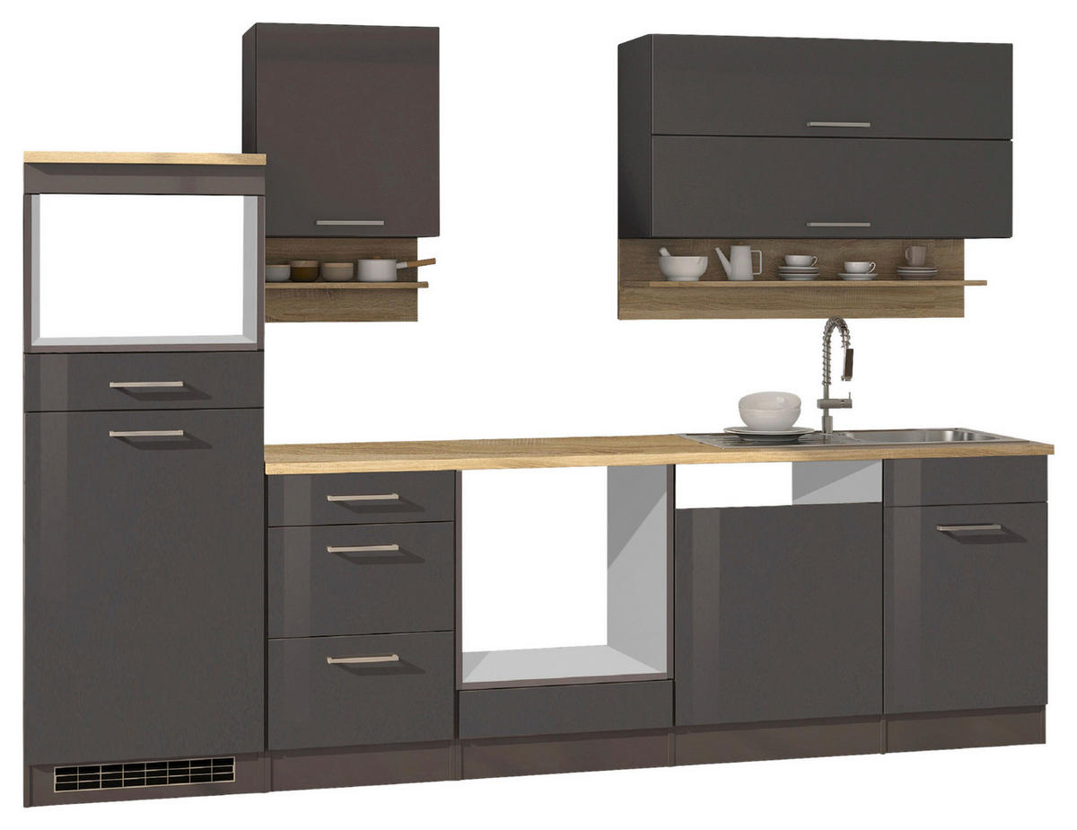 KÜCHENLEERBLOCK 280 cm   in Graphitfarben  - Silberfarben/Graphitfarben, MODERN, Glas/Holzwerkstoff (280cm) - Held