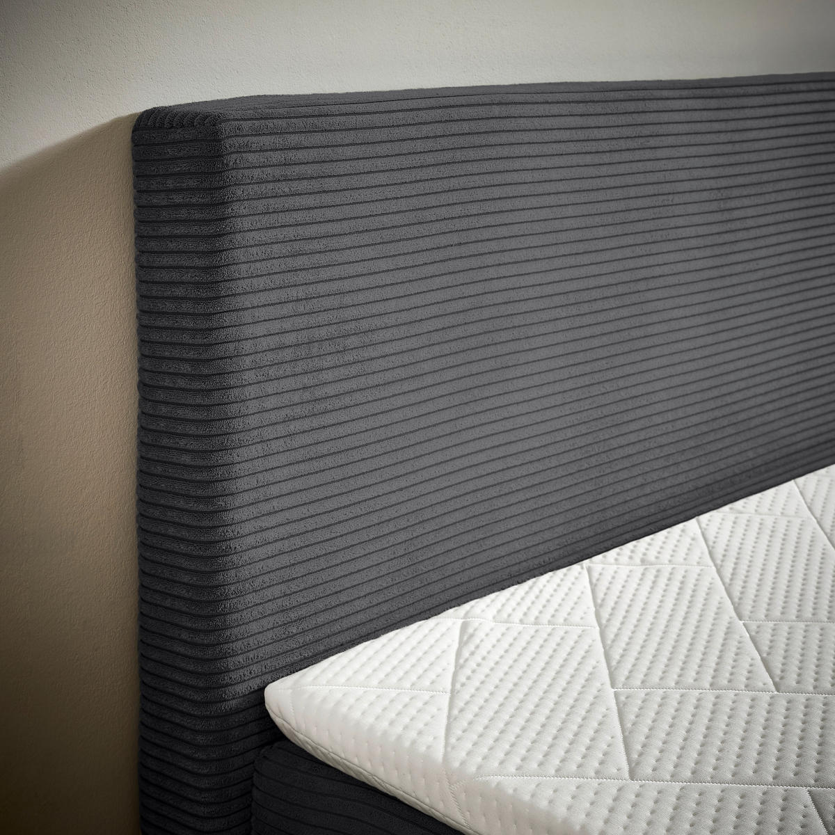 BOXBETT 180/200 cm,  in Anthrazit, Kissen, Bettkasten, Topper, H3 + H3 = fest  - Anthrazit/Schwarz, Design, Kunststoff/Textil (180/200cm) - Chameo