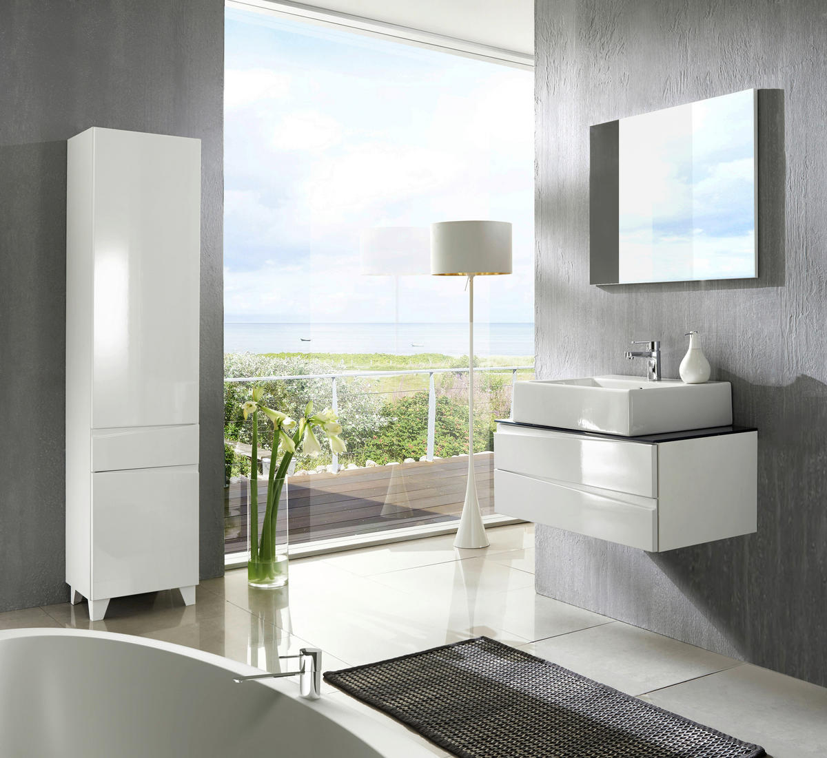 WASCHBECKENUNTERSCHRANK 80/33/47 cm  - Weiß Hochglanz/Grau, MODERN, Glas/Holzwerkstoff (80/33/47cm) - MID.YOU