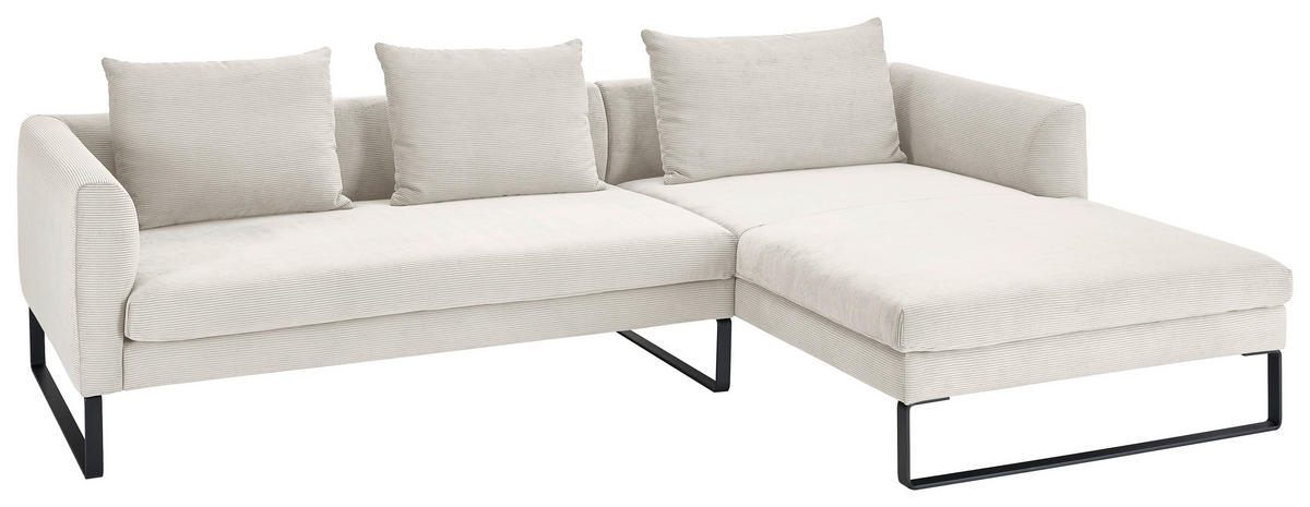 ECKSOFA in Feincord Weiss  - Weiss/Schwarz, Konventionell, Textil/Metall (284/178cm) - Hom`in