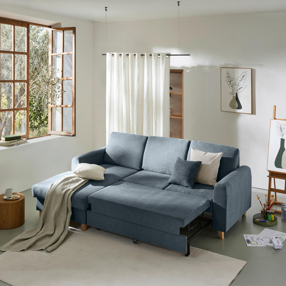 HÖRNSOFFA i flatväv blå  - bokfärgad/blå, Klassisk, trä/textil (166/241cm) - MID.YOU