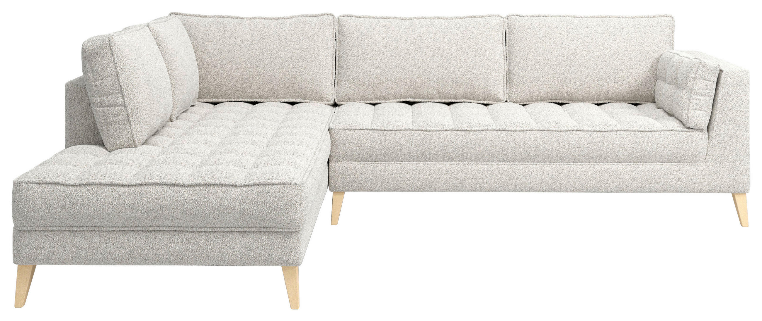 ECKSOFA Weiß Bouclé  - Naturfarben/Weiß, Design, Holzwerkstoff/Textil (204/310cm) - MID.YOU