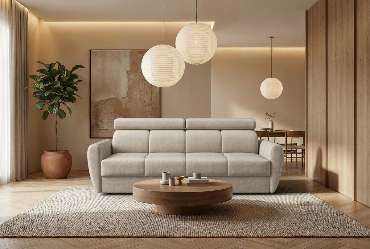 SCHLAFSOFA Flachgewebe Beige  - Beige/Schwarz, KONVENTIONELL, Textil/Metall (227/86-100/99cm) - Milino