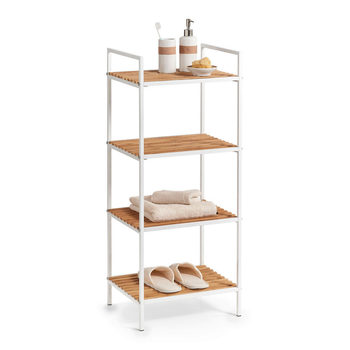 STANDREGAL Bambus Naturfarben, Weiß  - Naturfarben/Weiß, Basics, Holz/Metall (39/33/95cm) - Zeller Present