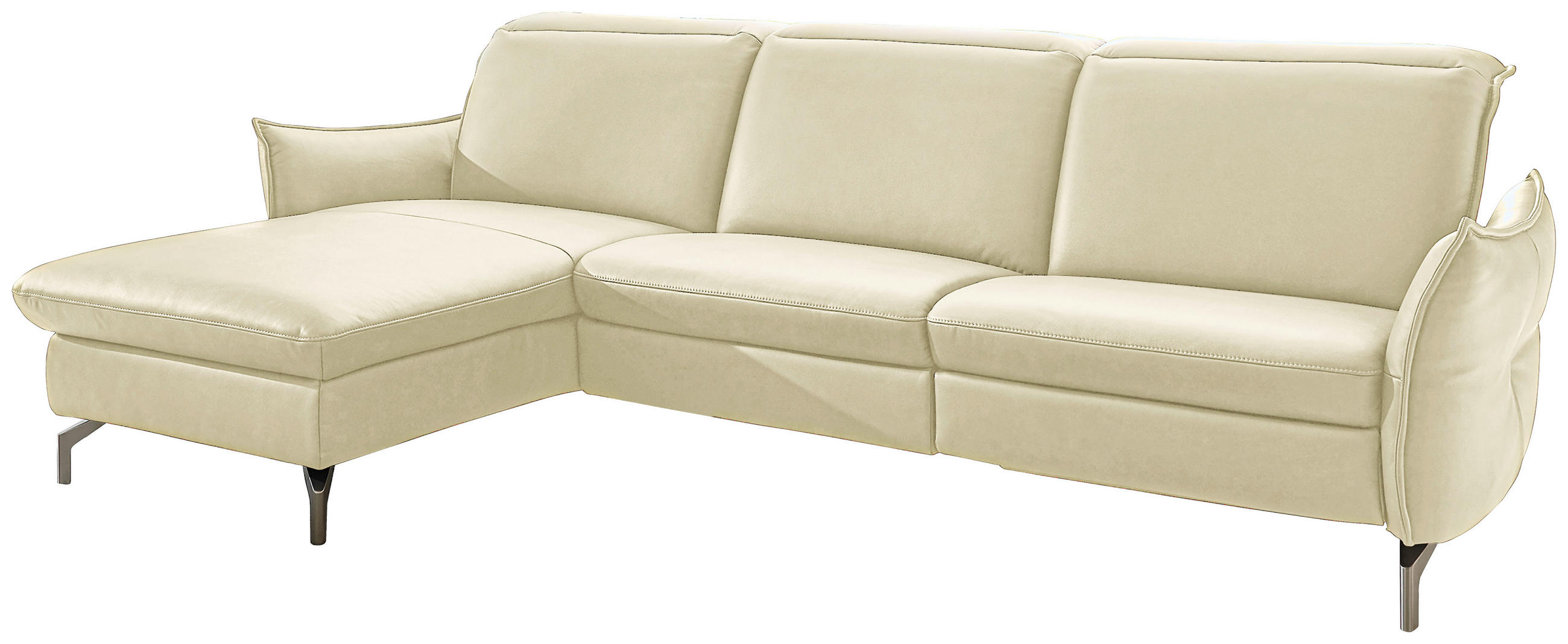 ECKSOFA Creme Echtleder  - Creme/Nickelfarben, MODERN, Leder/Metall (179/233cm) - Livetastic