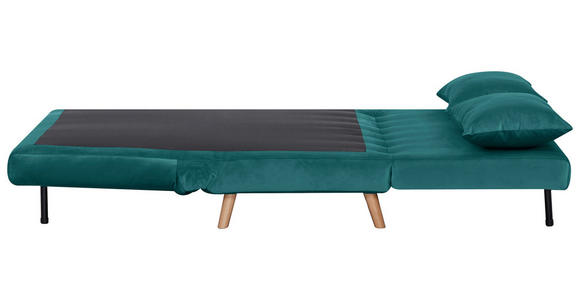 SCHLAFSOFA Samt Petrol  - Petrol/Naturfarben, Design, Holz/Textil (141/81/90cm) - Carryhome