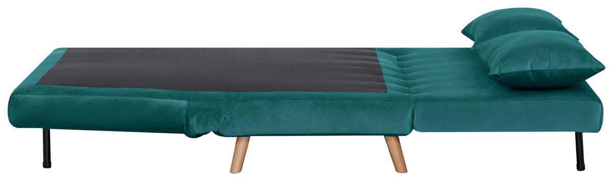 SCHLAFSOFA Samt Petrol  - Petrol/Naturfarben, Design, Holz/Textil (141/81/90cm) - Carryhome