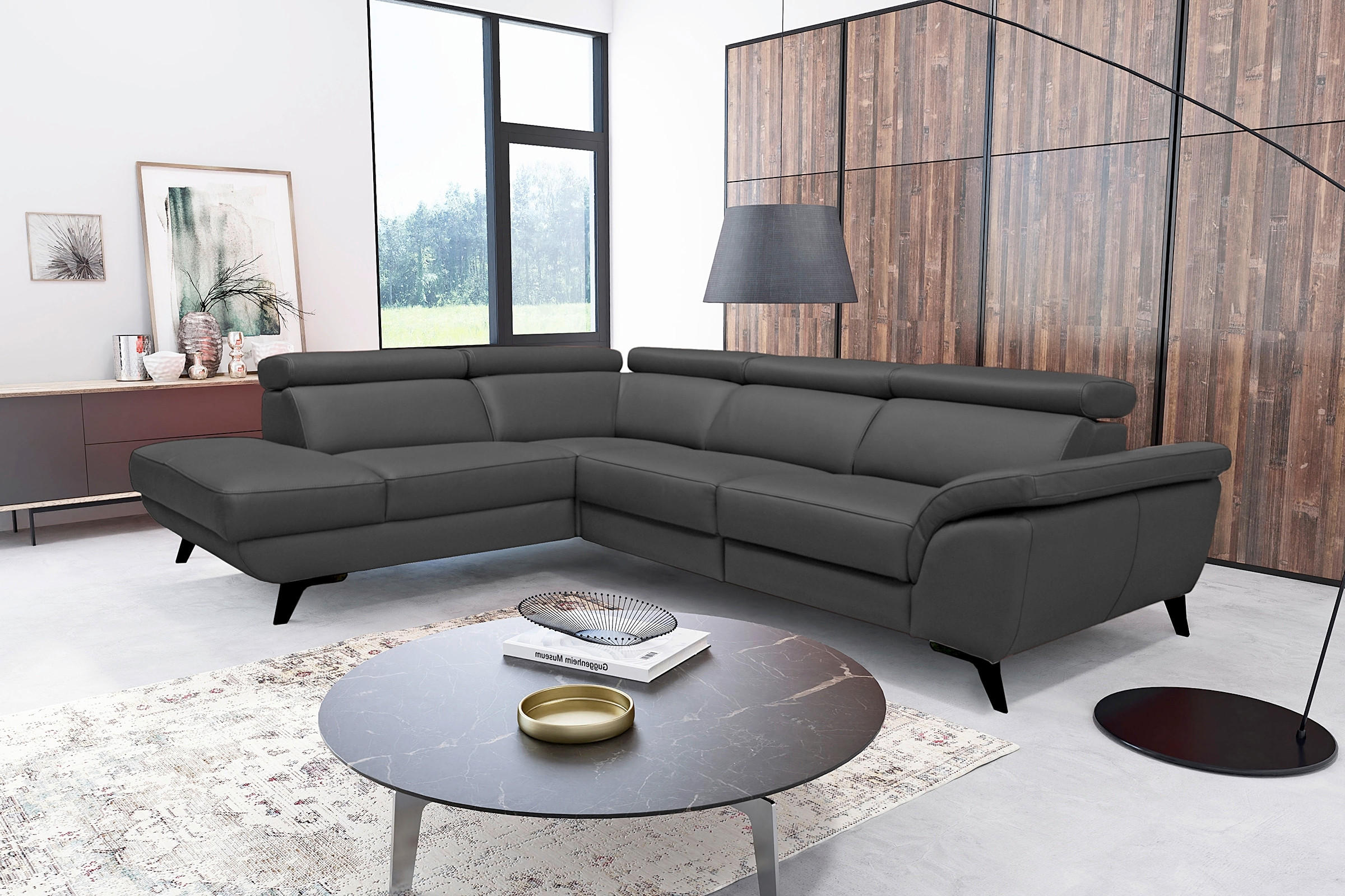 ECKSOFA DALLAS in Echtleder Schwarz  228/283 cm  - Schwarz, Design, Leder/Metall (228/283cm) - Livetastic