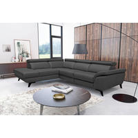 ECKSOFA DALLAS in Echtleder Schwarz  228/283 cm  - Schwarz, Design, Leder/Metall (228/283cm) - Livetastic