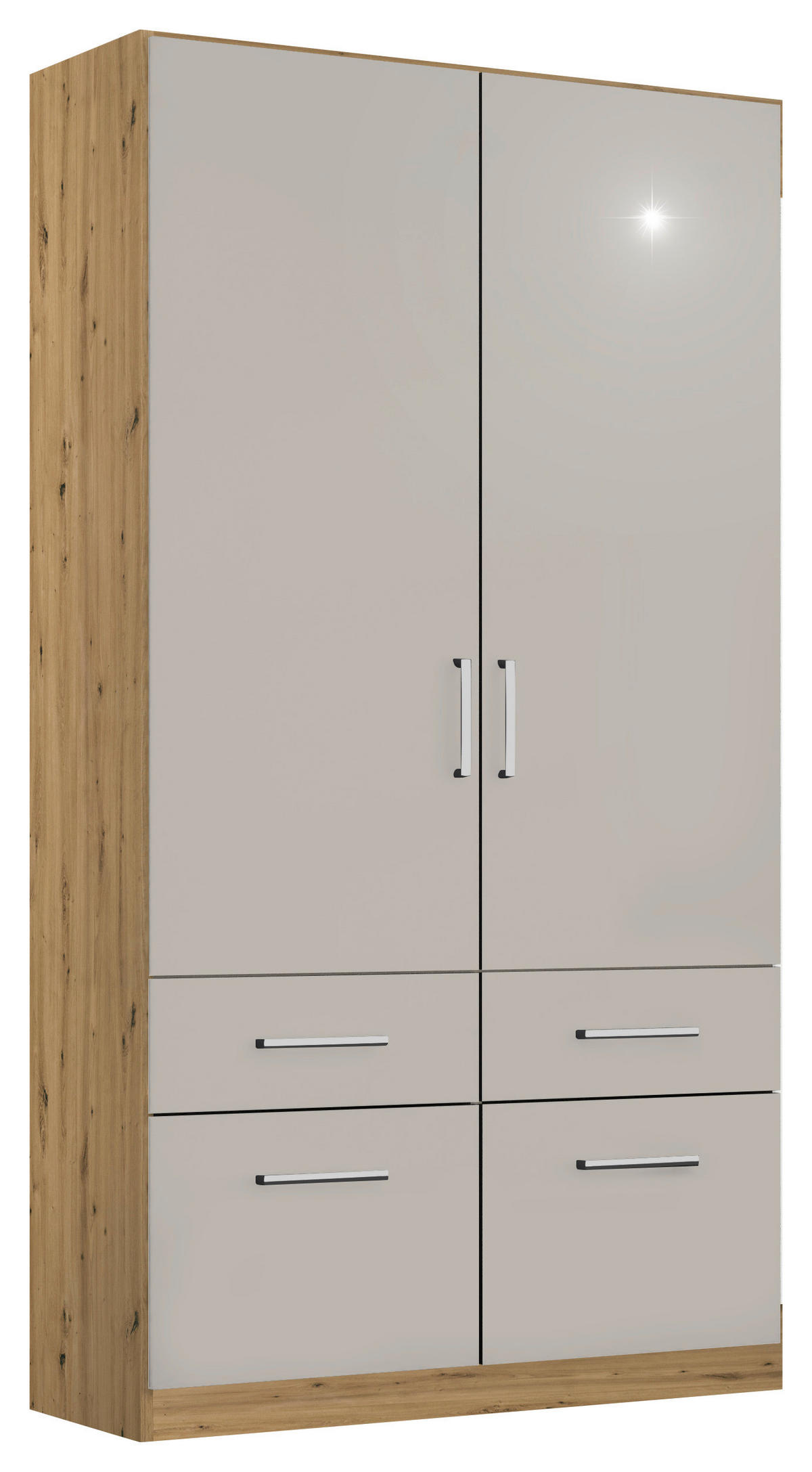 DREHTÜRENSCHRANK  in Hellgrau, Eiche Artisan  - Chromfarben/Hellgrau, MODERN, Holzwerkstoff/Kunststoff (91/210/54cm) - Rauch Möbel