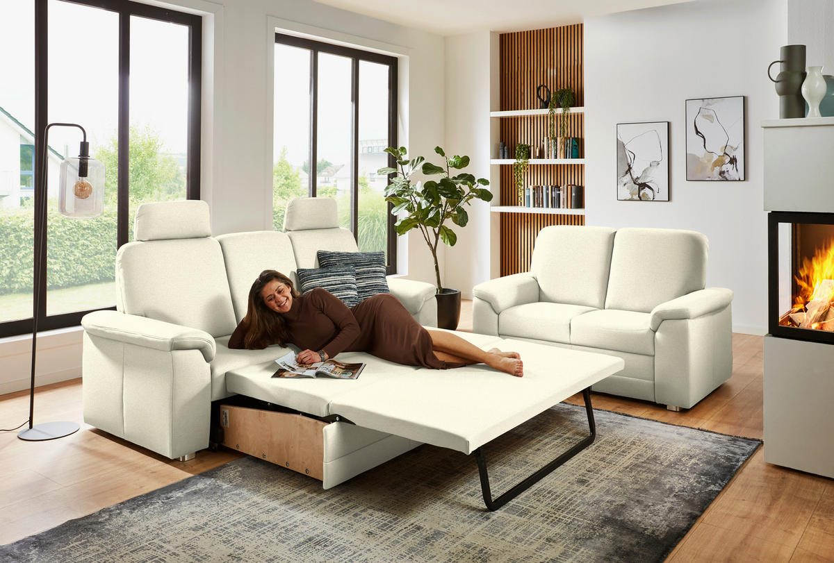 SITZGARNITUR Chenille Beige  - Beige/Alufarben, Konventionell, Textil/Metall (208/156/96/89cm) - Beldomo Comfort