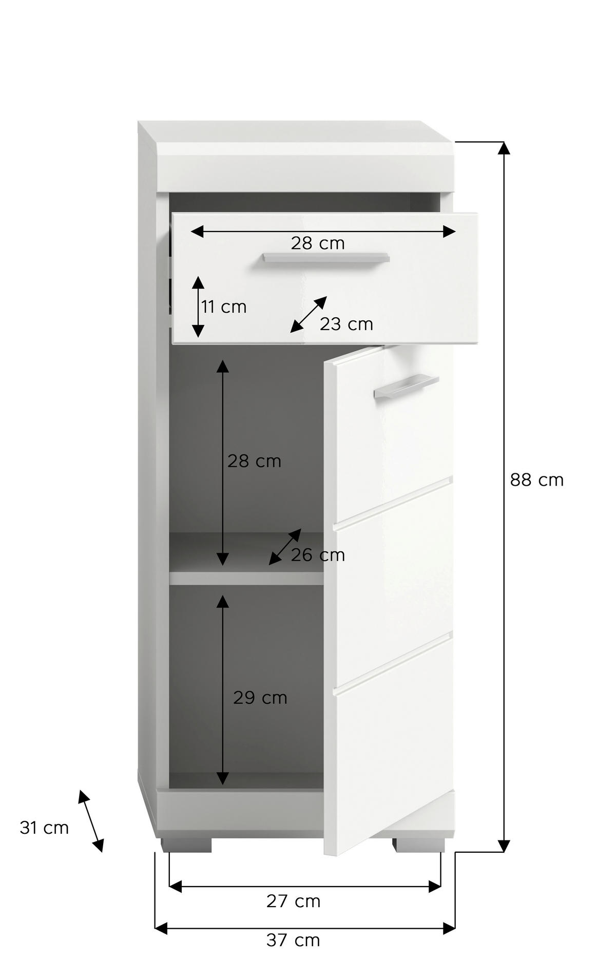 SPODNJA OMARICA 37/88/31 cm  - srebrne barve/bela, Moderno, umetna masa/leseni material (37/88/31cm) - MID.YOU