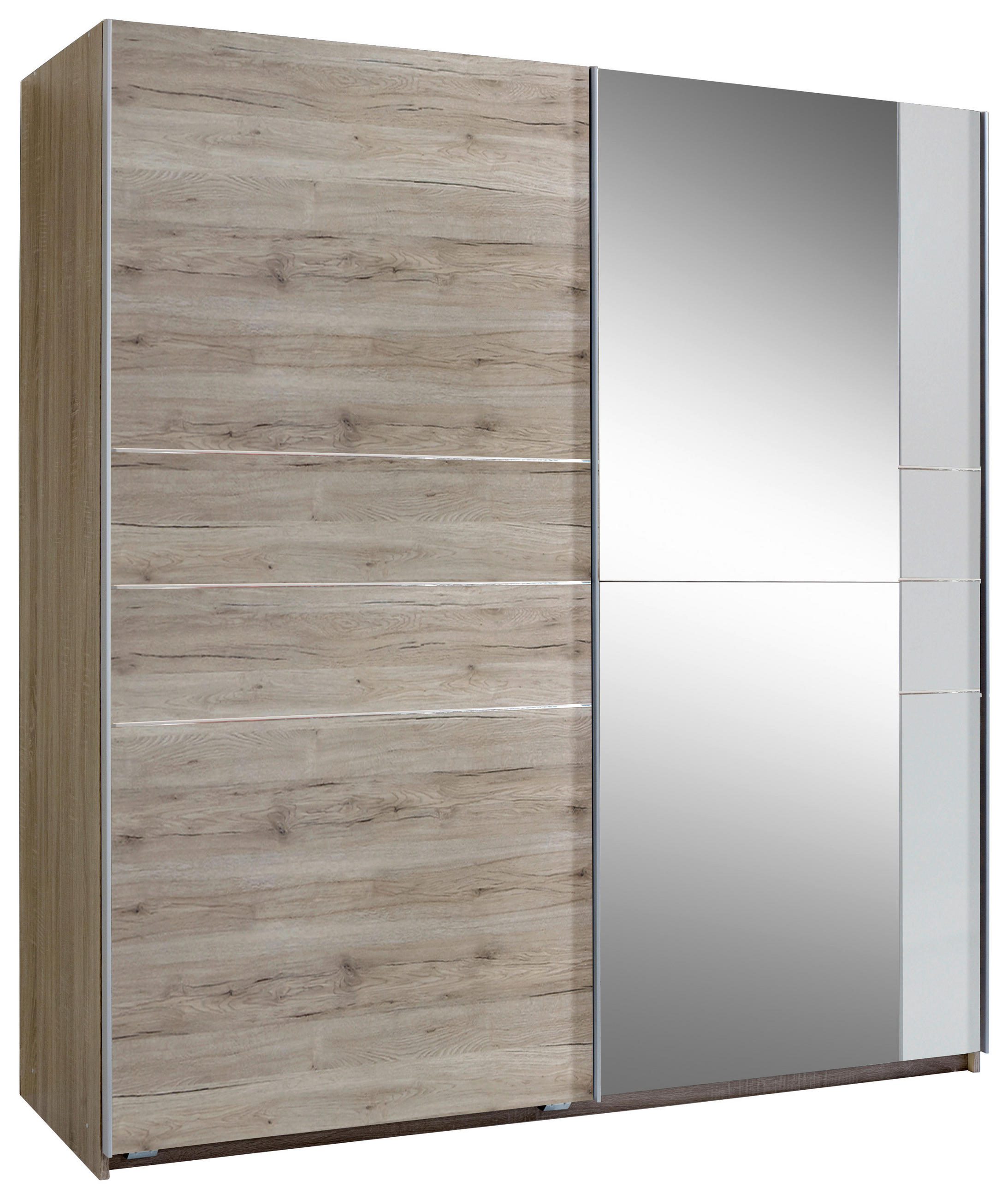 SCHWEBETÜRENSCHRANK 179/198/64 cm 2-türig Weiß, Eiche San Remo  - Eichefarben/Alufarben, MODERN, Holzwerkstoff/Metall (179/198/64cm) - MID.YOU