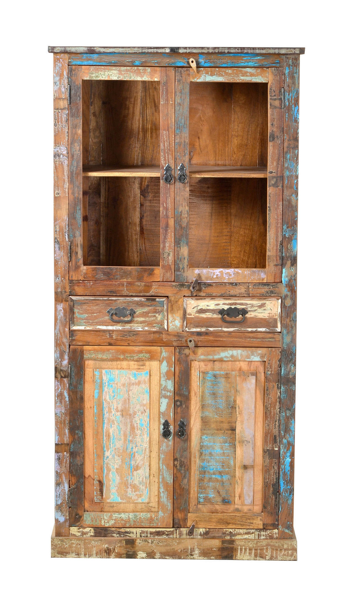 VITRINE  in massiv Altholz Multicolor  - Multicolor/Schwarz, Design, Holz/Metall (90/180/40cm) - MID.YOU