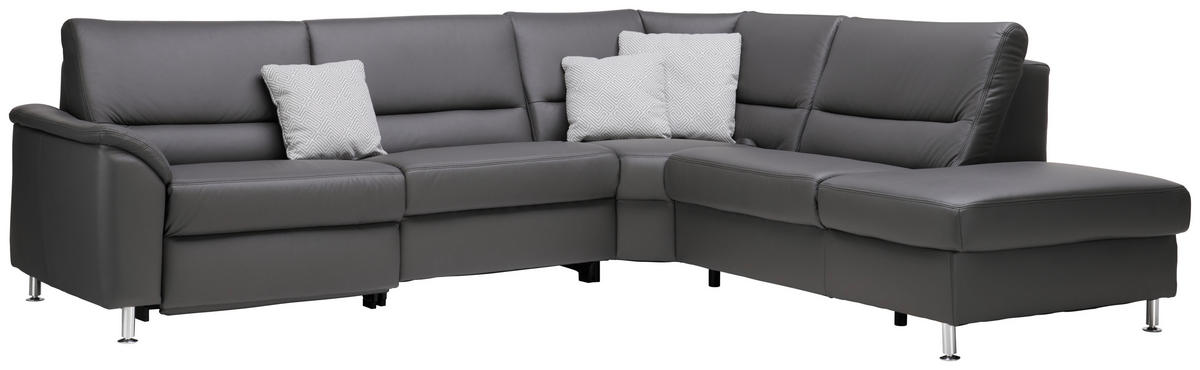 ECKSOFA in Echtleder Grau  290/249 cm  - Alufarben/Grau, KONVENTIONELL, Leder/Metall (290/249cm) - Beldomo Premium