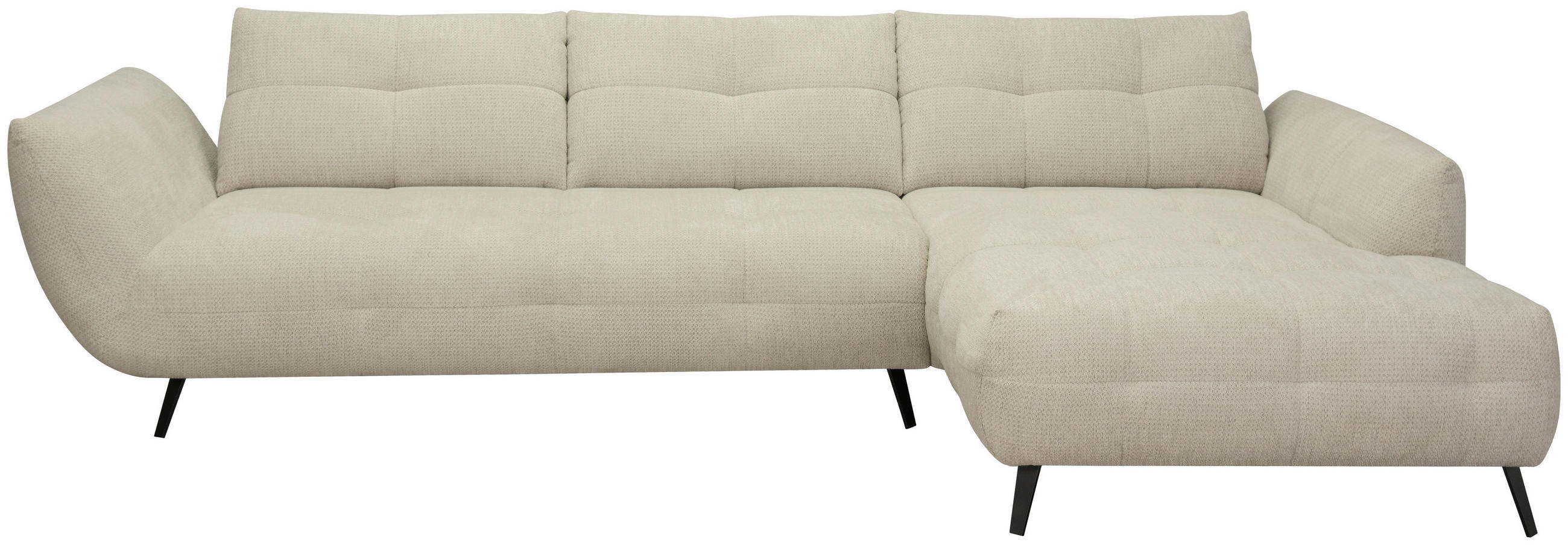 ECKSOFA Taupe Chenille Armlehnenkissen, Rücken echt, Sitztiefenverstellung  - Taupe/Schwarz, KONVENTIONELL, Textil/Metall (313/215cm) - Hom`in