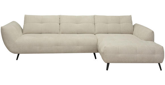 ECKSOFA Taupe Chenille Armlehnenkissen, Rücken echt, Sitztiefenverstellung  - Taupe/Schwarz, KONVENTIONELL, Textil/Metall (313/215cm) - Hom`in