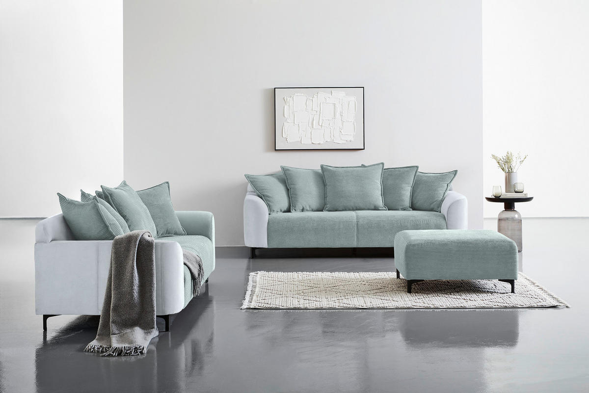 3-SITZER-SOFA in Cord, Velours Blaugrau  - Blaugrau/Schwarz, KONVENTIONELL, Textil/Metall (228/84/99cm) - Carryhome