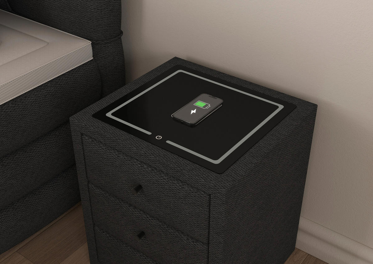 NACHTSCHRANK 49,5/56,5/46 cm, Dunkelgrau,  - Dunkelgrau/Schwarz, Basics, Glas/Kunststoff (49,5/56,5/46cm) - Chameo