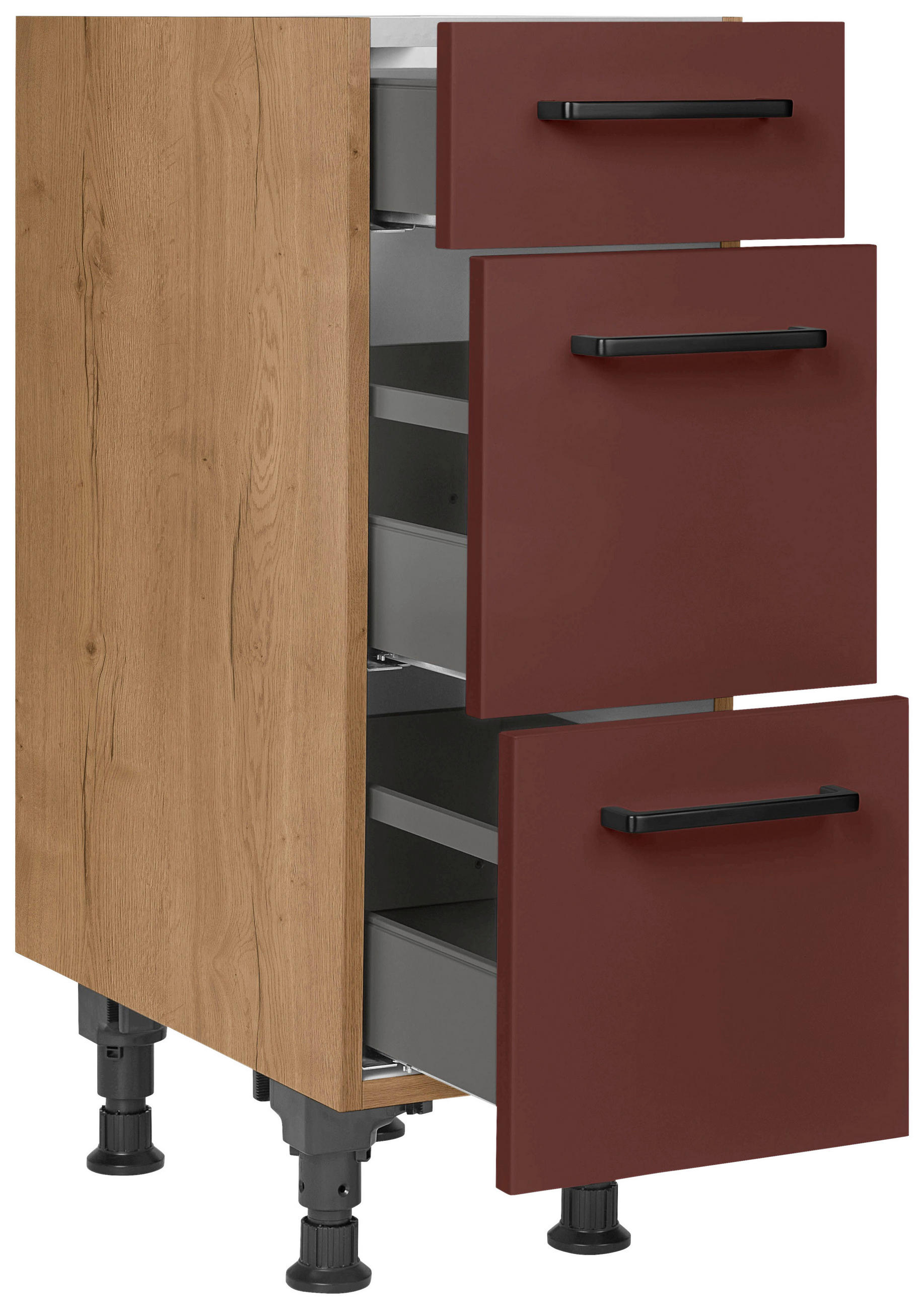 SCHUBKASTENUNTERSCHRANK 30/87/56 cm  in Rot, Eichefarben  - Eichefarben/Rot, MODERN, Holzwerkstoff/Metall (30/87/56cm) - Nobilia