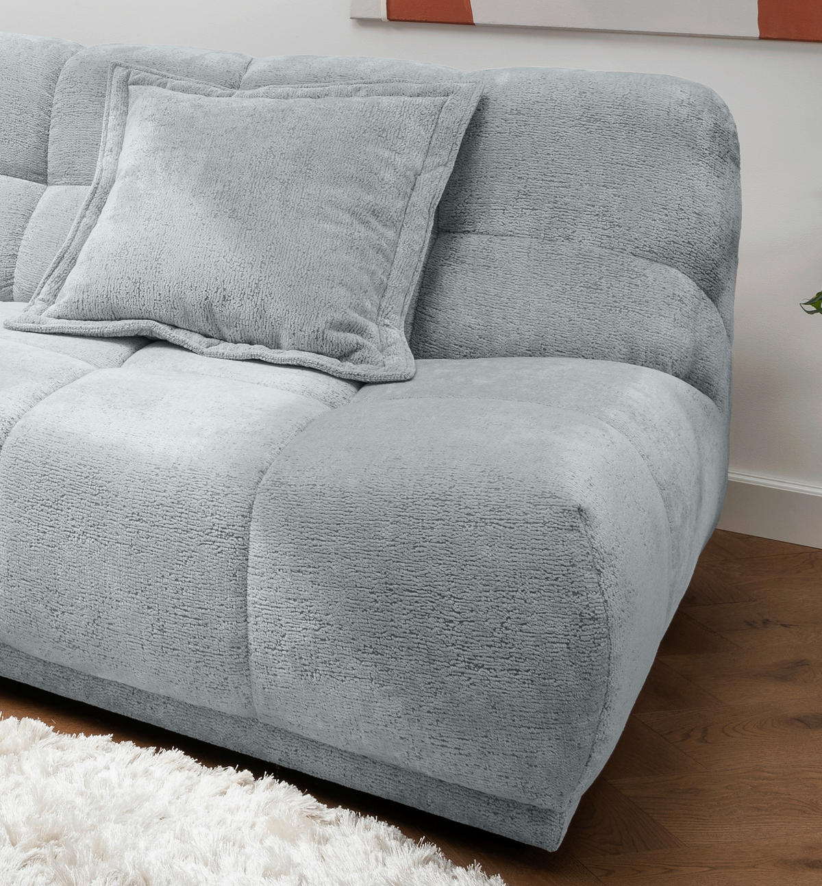 ECKSOFA ITALIA in Chenille Hellblau  203/254 cm  - Schwarz/Hellblau, MODERN, Kunststoff/Textil (203/254cm) - Livetastic