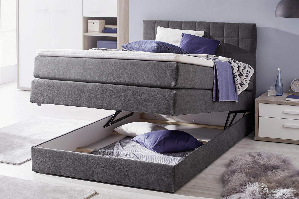 BOXSPRINGBETT 120/200 cm  in Anthrazit  - Anthrazit/Schwarz, Design, Kunststoff/Textil (120/200cm) - Xora