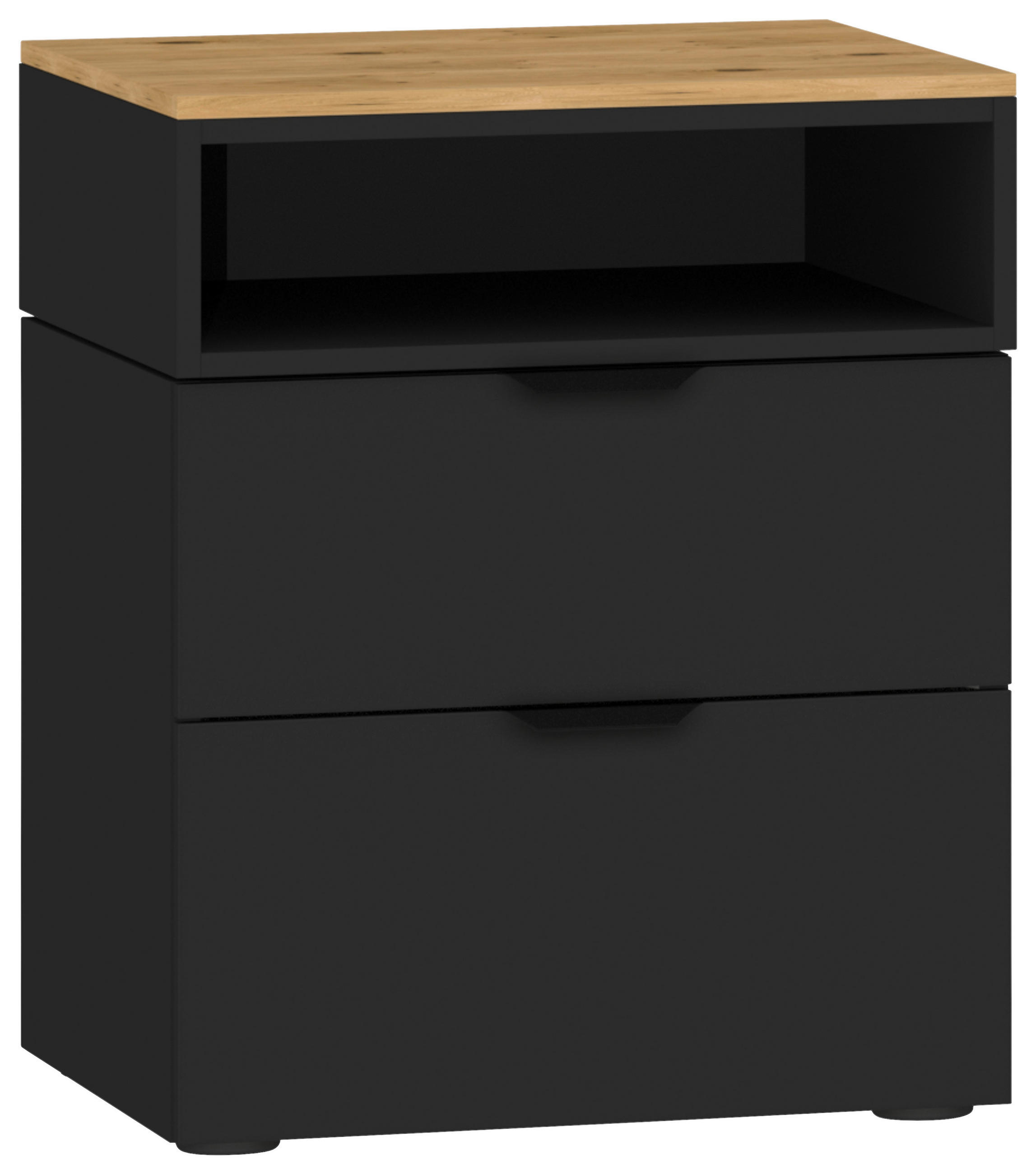 NACHTSCHRANK 45/55/43 cm Eiche furniert  - Eichefarben/Schwarz, Design, Holz/Holzwerkstoff (45/55/43cm) - Jutzler