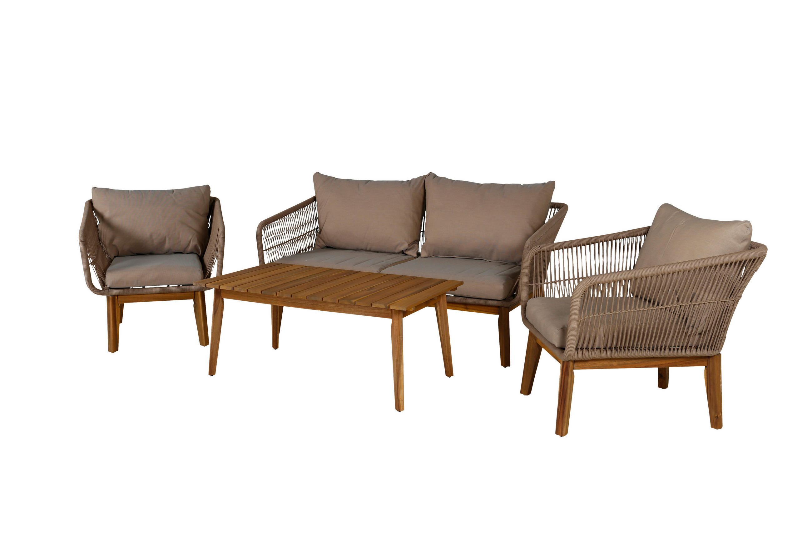 LOUNGEGARNITUR Akazie Aluminium - Beige/Akaziefarben, KONVENTIONELL, Holz/Textil (164/75null) - Gardenson