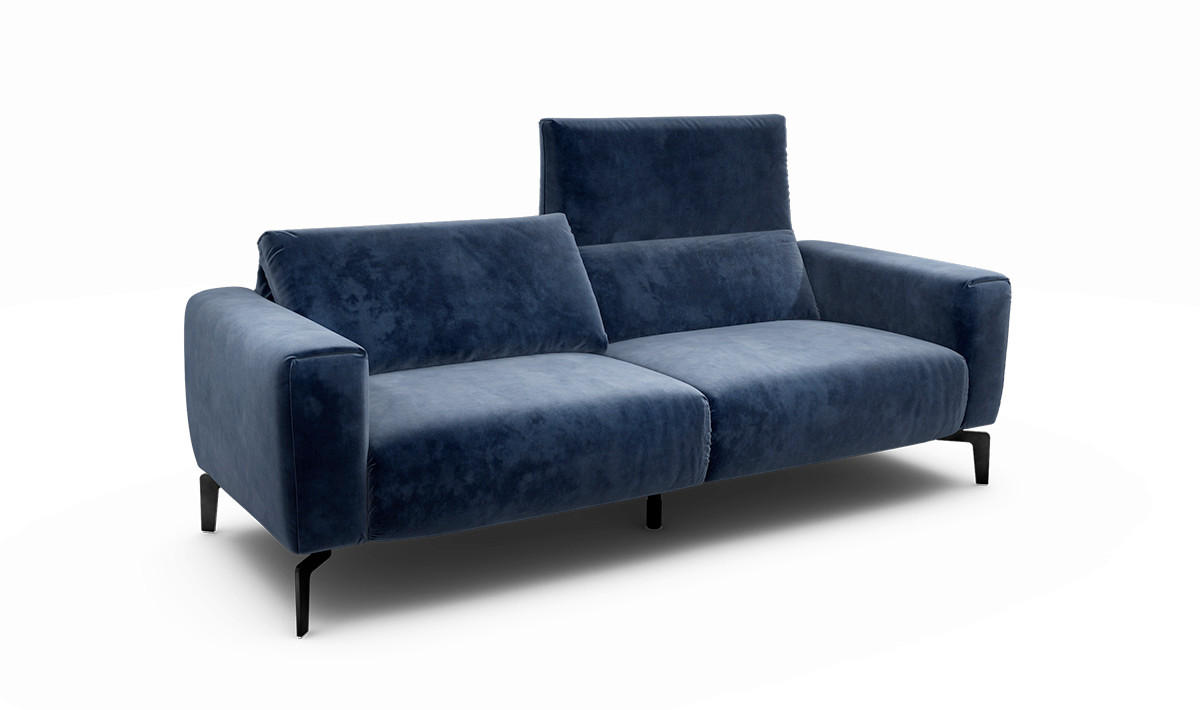 2,5-SITZER Samt Dunkelblau  - Schwarz/Dunkelblau, Design, Textil/Metall (220/86/86-94cm) - SENSOO