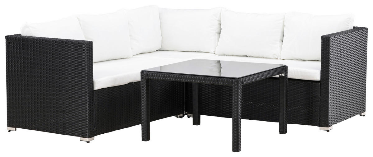 LOUNGEGARNITUR Stahl  - Schwarz/Weiß, KONVENTIONELL, Glas/Kunststoff (59/180/64cm) - Gardenson