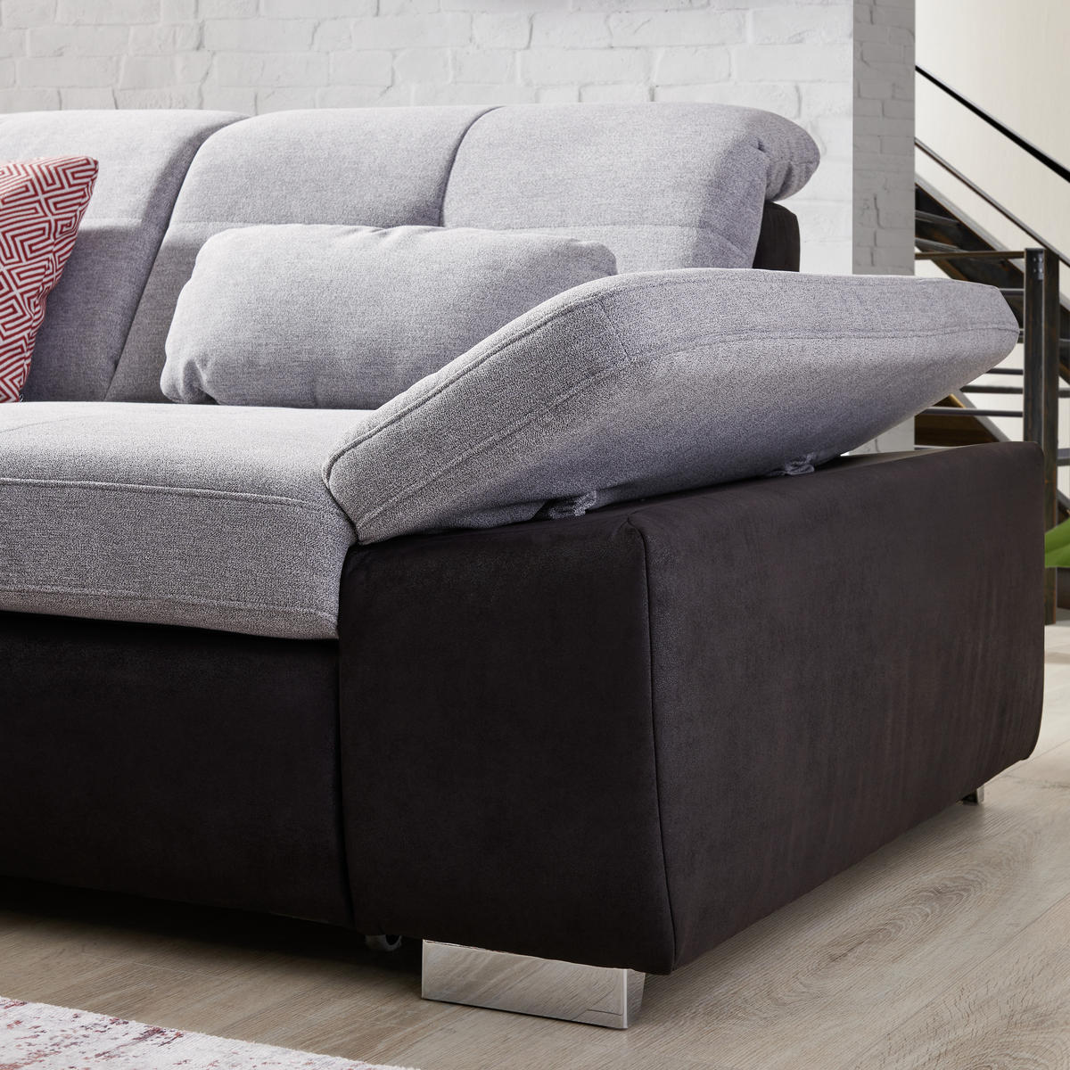 HÖRNSOFFA i chenille svart, aluminiumfärg  - kromfärg/aluminiumfärg, Design, metall/textil (260/312cm) - Beldomo Style