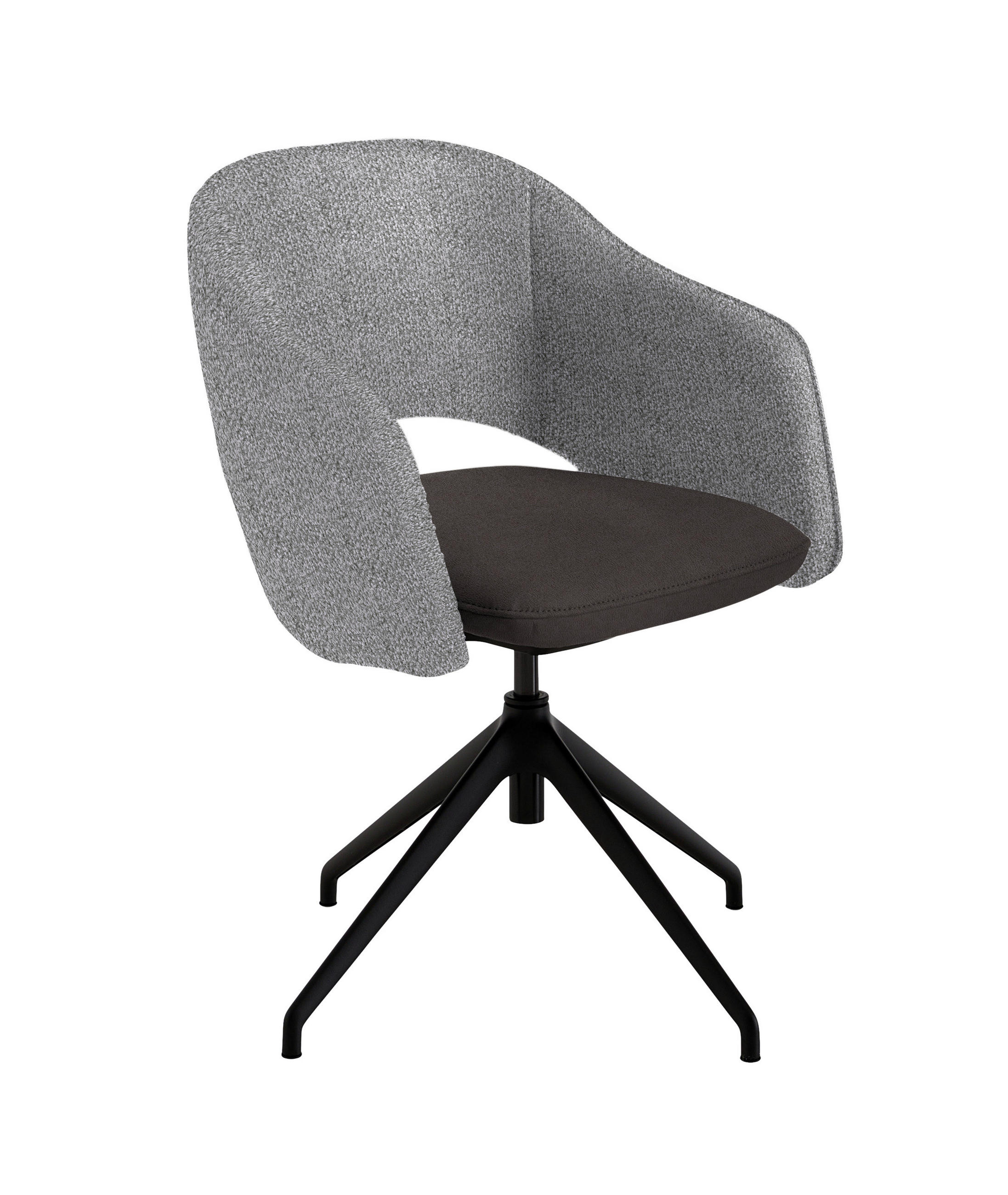 ARMLEHNSTUHL  Stoffauswahl, Wippfunktion, Sitzfläche 360° drehbar, gepolsterte Armlehnen Flachgewebe  - Graubraun/Schwarz, Design, Textil/Metall (63/74-90/57-73cm) - Koinor