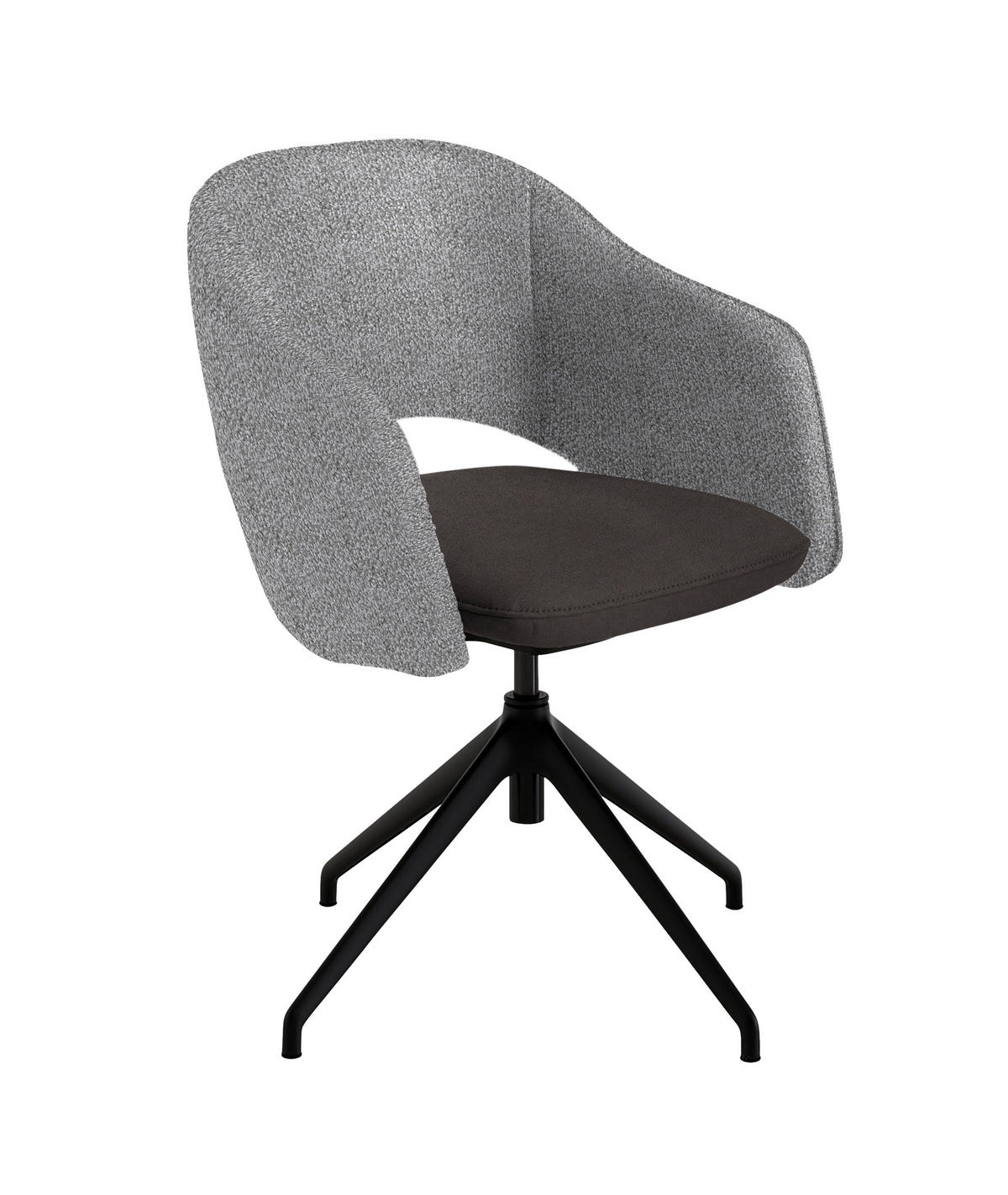 ARMLEHNSTUHL  Stoffauswahl, Wippfunktion, Sitzfläche 360° drehbar, gepolsterte Armlehnen Flachgewebe  - Graubraun/Schwarz, Design, Textil/Metall (63/74-90/57-73cm) - Koinor