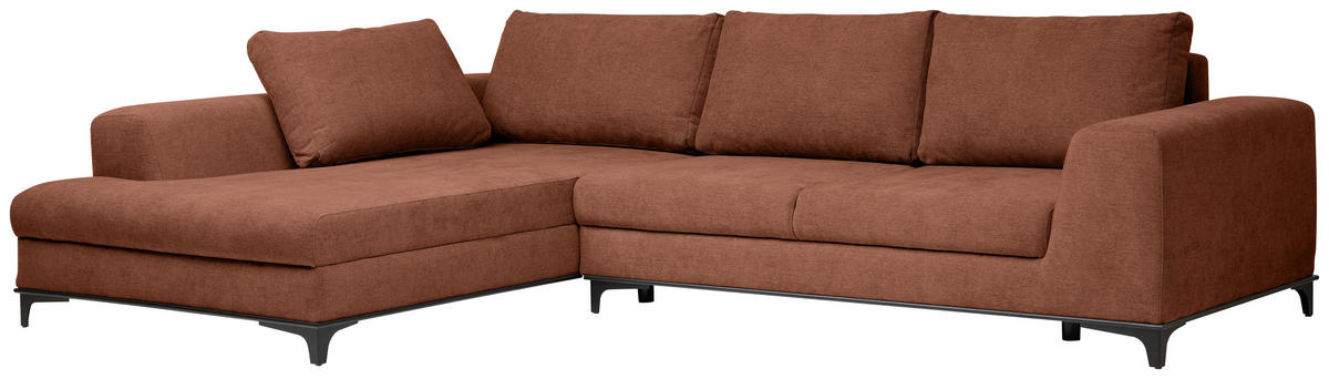ECKSOFA inkl. Funktionen Terracotta Webstoff  inkl. Rückenkissen, Bettkasten, Schlaffunktion, Rücken echt  - Wengefarben/Terracotta, Design, Holz/Textil (211/314cm) - Stylife