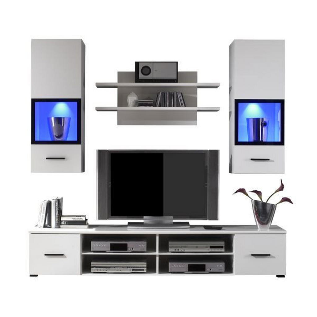 Wohnwand Modern 5 Tlg. Mit Led Snow, Weiß