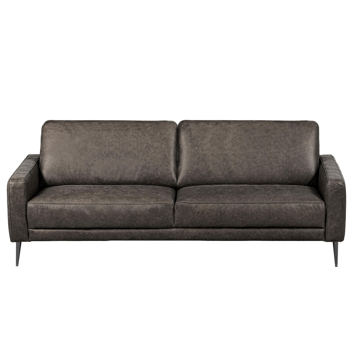 3-SITZER-SOFA SPRING in Lederlook Echtleder Dunkelgrau  - Dunkelgrau/Schwarzchrom, Design, Leder/Textil (187/85/92cm) - Livetastic