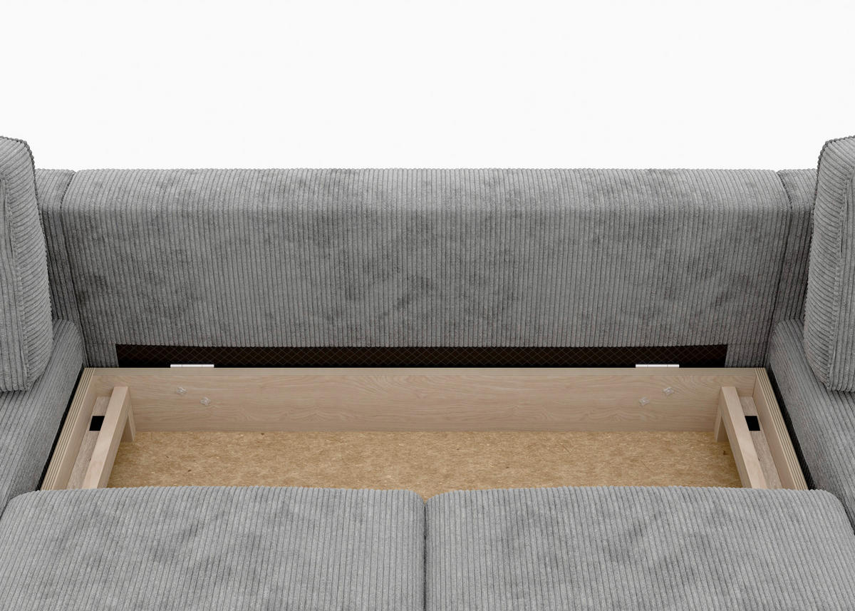 WOHNLANDSCHAFT Grau Cord  - Buchefarben/Grau, MODERN, Holz/Textil (161/306/161cm) - Trendmanufaktur