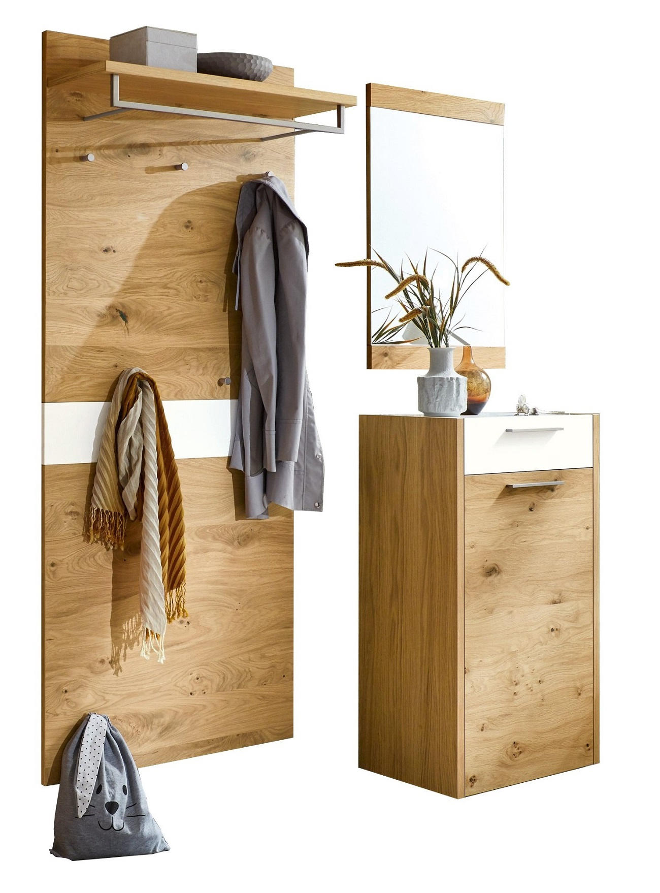 GARDEROBE Weiß, Eichefarben - Eichefarben/Weiß, Design, Glas/Holz (150/195/37cm)