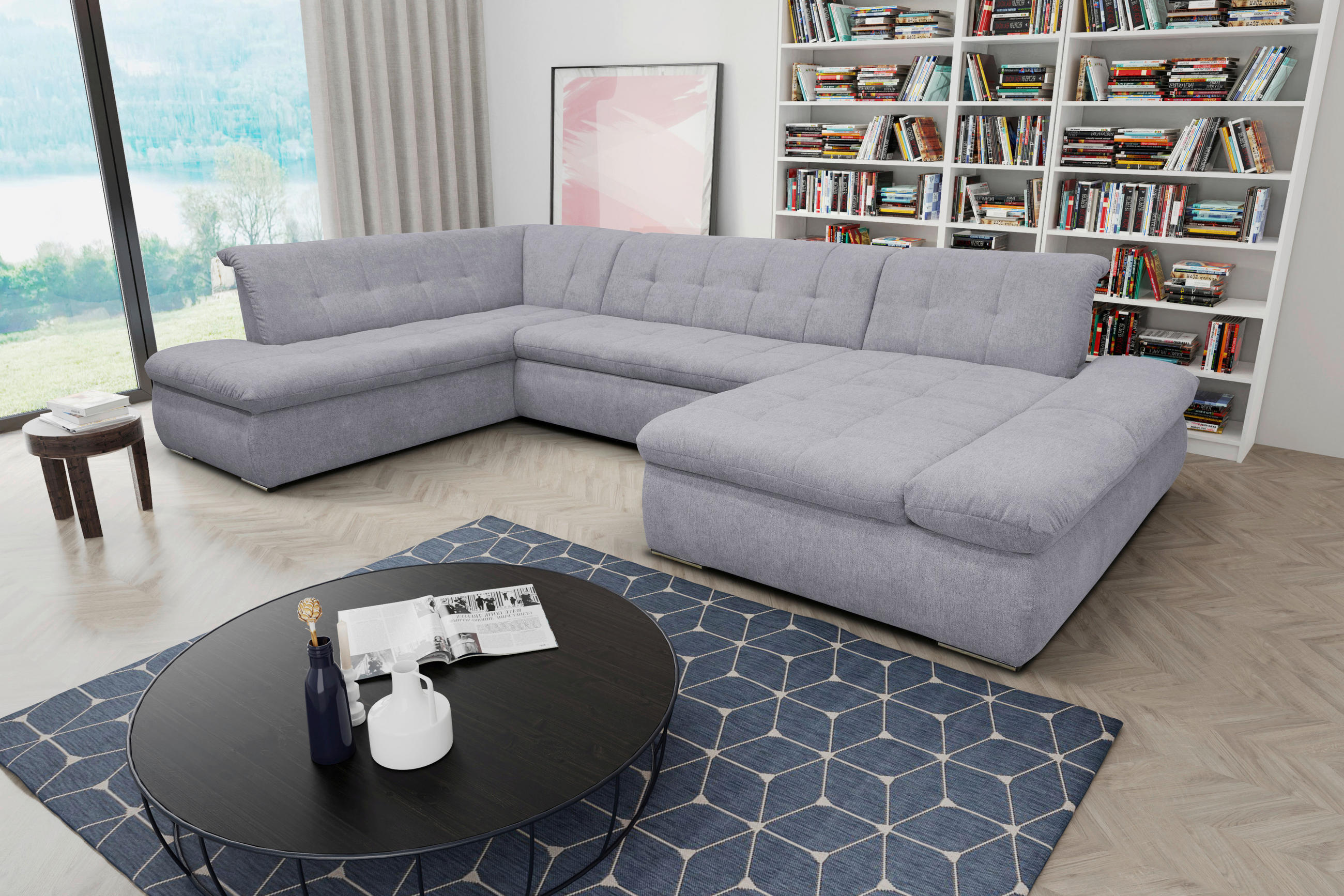 WOHNLANDSCHAFT Grau Mikrofaser  - Chromfarben/Grau, KONVENTIONELL, Textil/Metall (216/353/172cm) - MID.YOU
