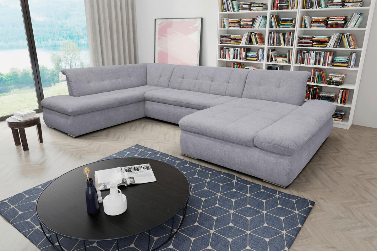 WOHNLANDSCHAFT in Mikrofaser Grau  - Chromfarben/Grau, KONVENTIONELL, Textil/Metall (216/353/172cm) - MID.YOU