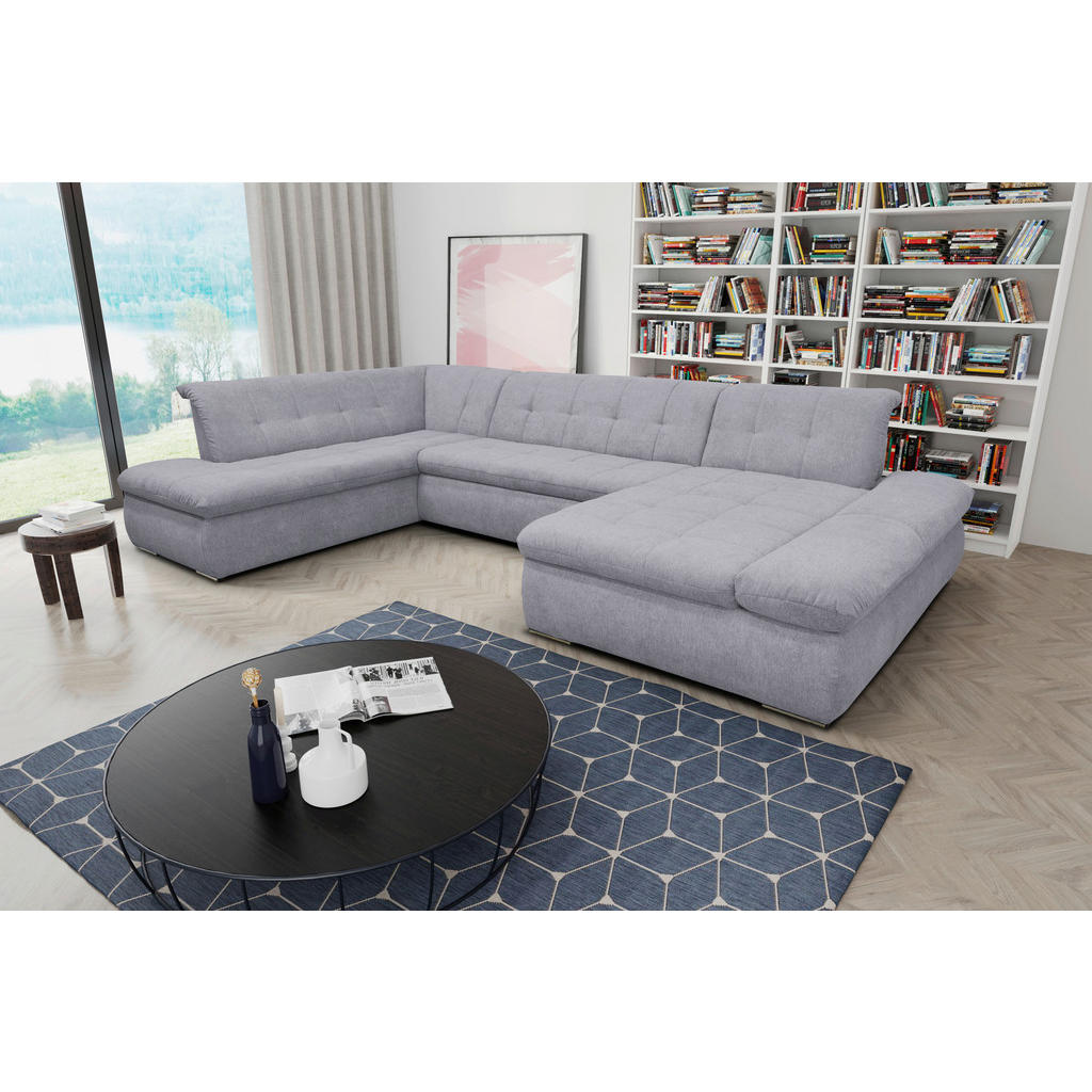 Thumbnail - Mid.you Wohnlandschaft, Grau, Textil, Uni, 5-Sitzer, U-Form, 353x216 cm, Made in EU, FSC Mix, Hocker erhältlich, Rücken ...