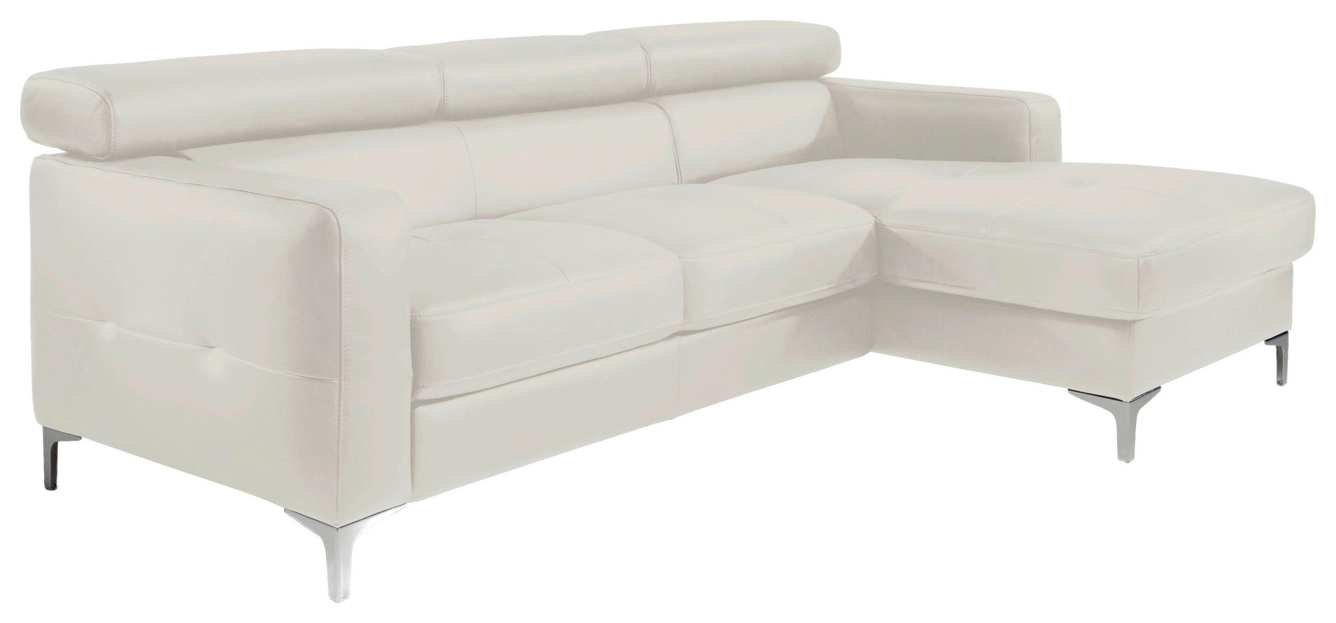 ECKSOFA in Echtleder Weiss  - Chromfarben/Weiss, Design, Leder/Metall (227/168cm) - Livetastic
