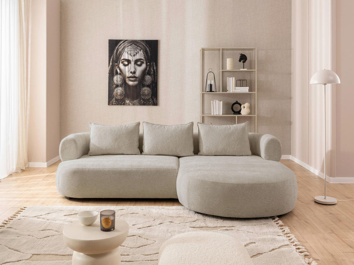 ECKSOFA in Chenille Beige  256/156 cm  - Beige/Schwarz, Design, Kunststoff/Textil (256/156cm) - Livetastic